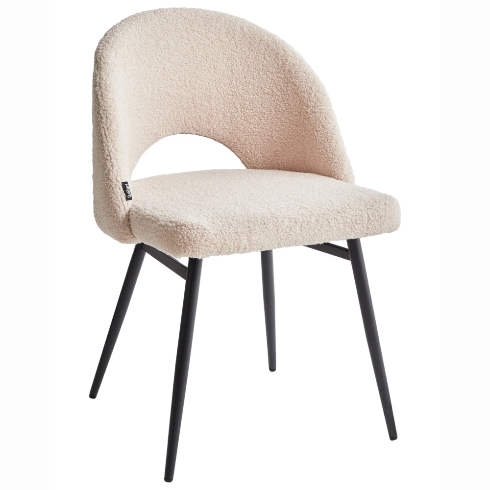 Set di 2 sedie da pranzo bouclè in tessuto beige braccioli schienale intagliato gambe in metallo moderna industriale