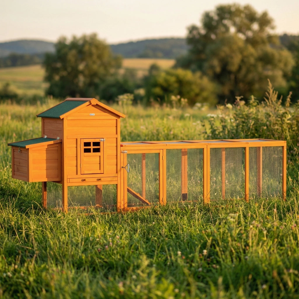 Pollai in Legno per 3-6 Galline con Tetto e Nido ¨C Zephmum ¨C 297.5x68x118 cm
