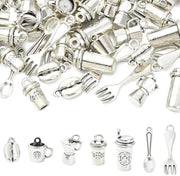 Pacco di Charmi Antichi in Argento Sterling - 70 Pezzi - 7 Stili Tema Caffè - Accessori per DIY Gioielli - Zinklegering - Dimensione 10,5-30,5 mm