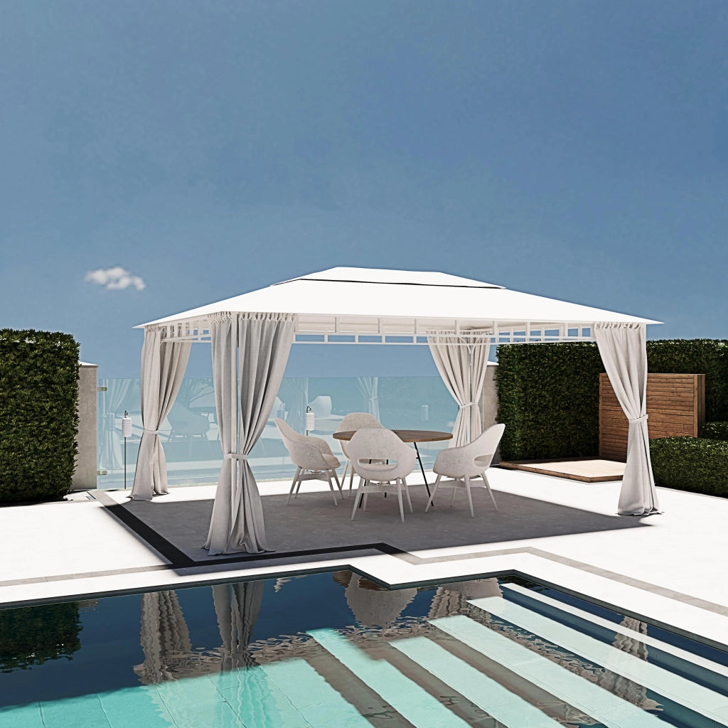 Gazebo Da Giardino 3 x 4 M Con Tende Laterali Richiudibili Struttura In Acciaio Bianco Robusto Copertura Impermeabile 180 g/m² Con 4 Teli Laterali Esterno Giardino Piscina Ombreggiante Privacy Bianco