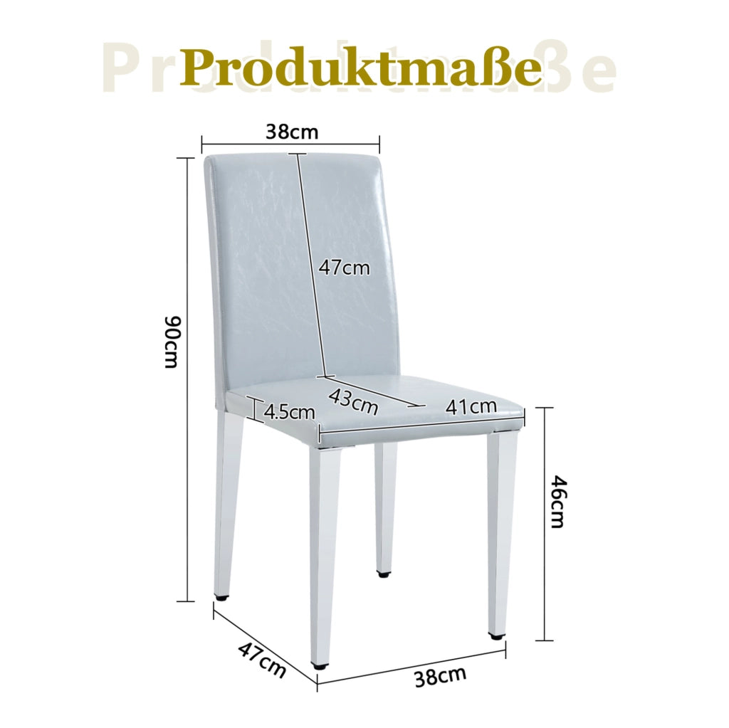 Set di 4 sedie da pranzo moderne in PU grigio chiaro con gambe in metallo argento; 90 cm