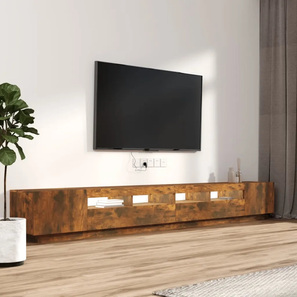 Set Mobili TV 3pz con Luci LED Rovere Fumo in Legno Multistrato 3120176