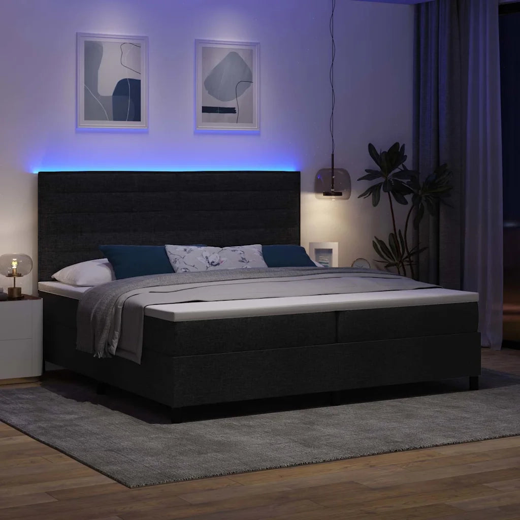 Letto a molle con materasso con led Nero 200 x 200 cm Tessuto 3342818