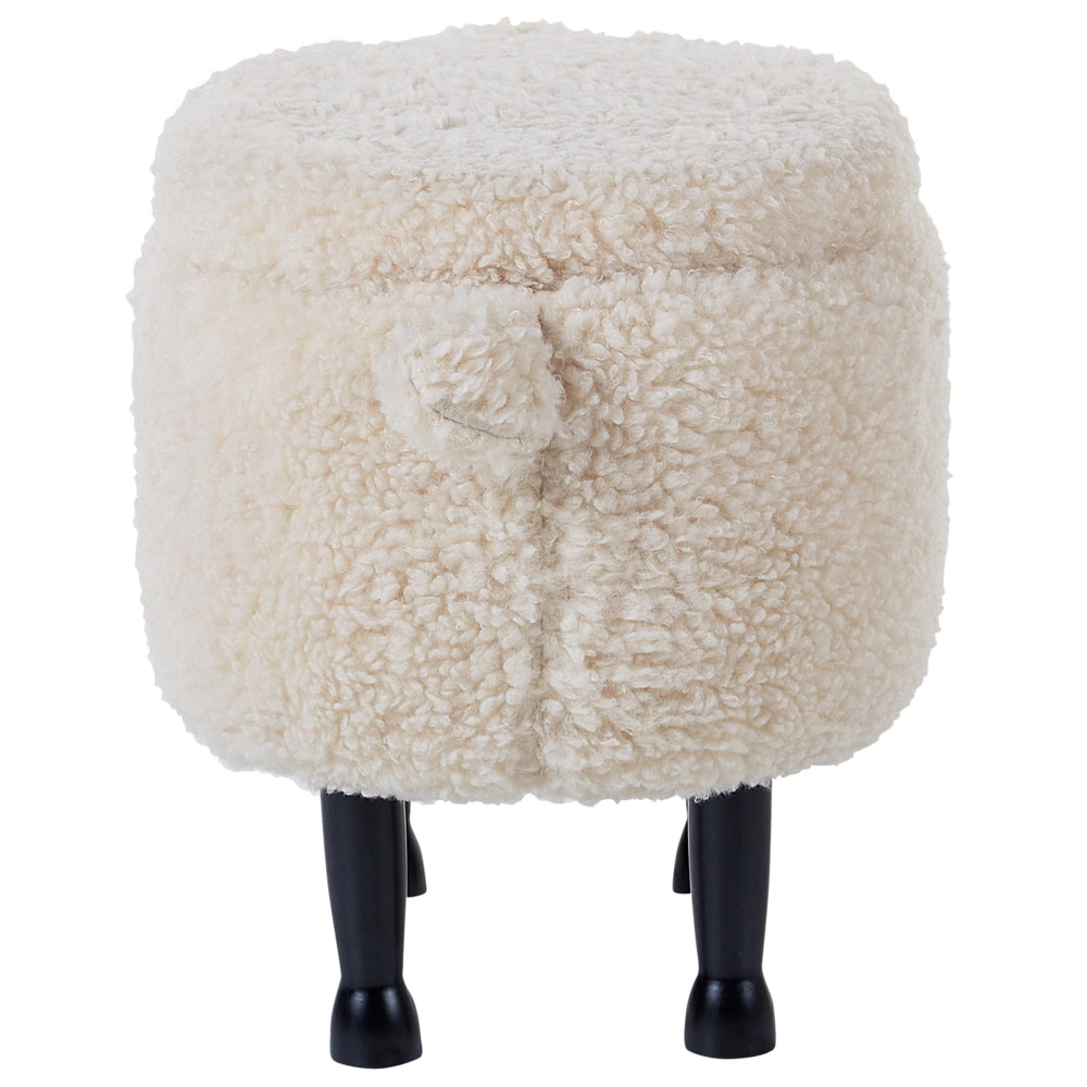 Pouf animaletto Sgabello per bambini Poggiapiedi in pelliccia sintetica beige chiaro con gambe in legno portaoggetti Seggiolino per bambini