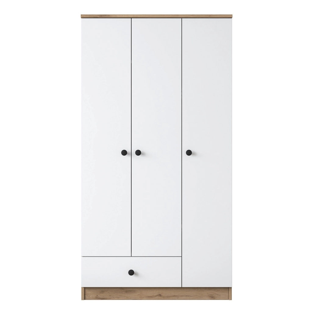 Armadio Camera da Letto Infine, Guardaroba 3 Ante Appendiabiti, 90x43 cm Marrone Rovere