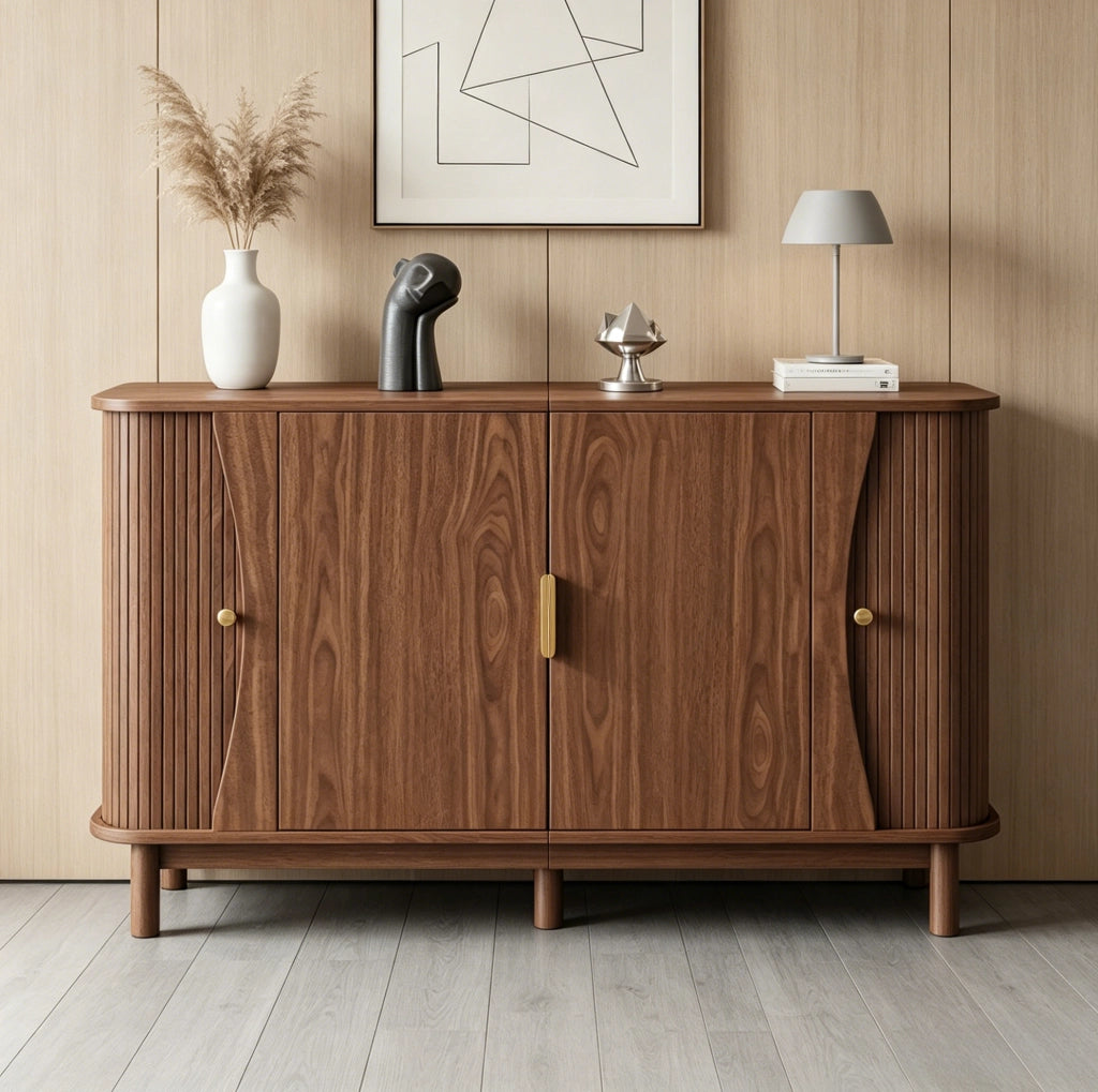 Sideboard in MDF effetto noce 140x40x88 cm; con ripiano regolabile e ante