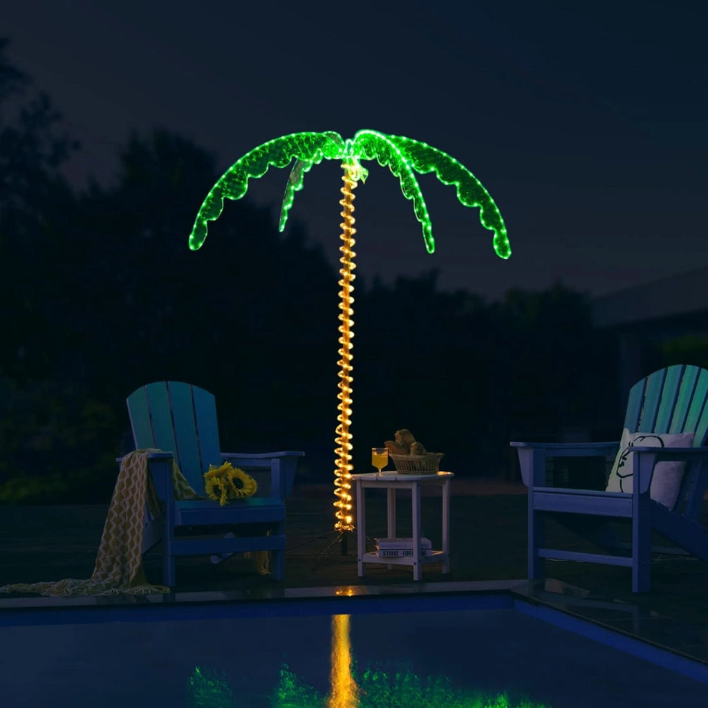Palma Tropicale con Luci LED 136/168 cm, Illuminazione Esterna con Forma di Palma, con Base Pieghevole, Palma Realistica Decorativa per Feste e Esterno (168cm)