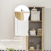 kleankin Mobile Bagno Alto in Truciolato con un Cassetto, 2 Armadietti e 2 Ripiani Aperti Regolabili, 37x30x184 cm