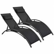 Set 2 Lettini Prendisole Reclinabili Per Giardino Con Schienale Regolabile 5 Posizioni Tessuto Traspirante Per Piscina Terrazza Outdoor 59 x 158 x 81.5 Cm Nero
