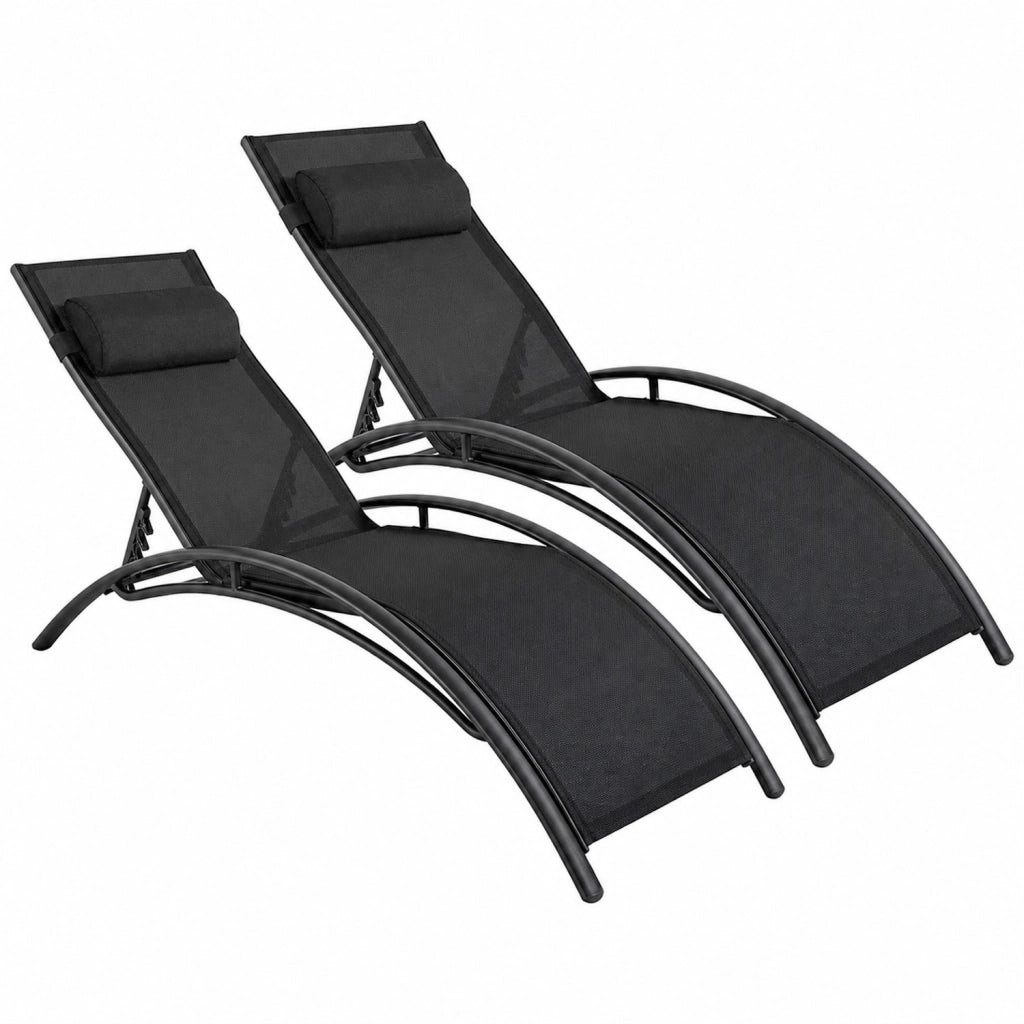 Set 2 Lettini Prendisole Reclinabili Per Giardino Con Schienale Regolabile 5 Posizioni Tessuto Traspirante Per Piscina Terrazza Outdoor 59 x 158 x 81.5 Cm Nero