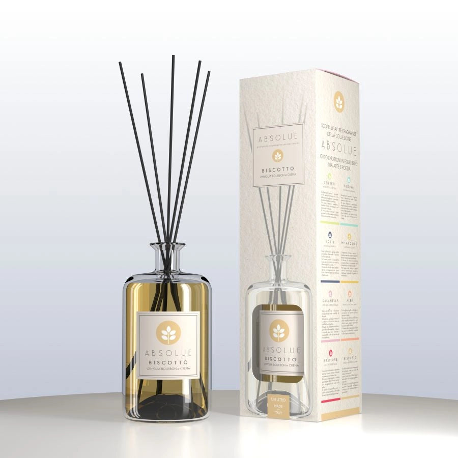 DIFFUSORE CON BASTONCINI ABSOLUTE BISCOTTO VANIGLIA BOURBON E CREMA 1 L