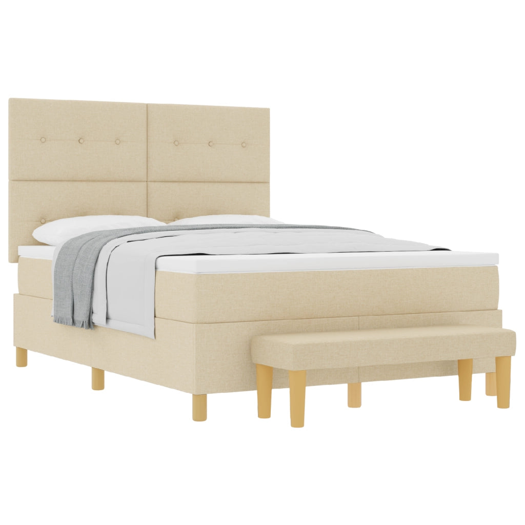 Letto con Materasso e Panchina Crema 160x200 cm Tessuto