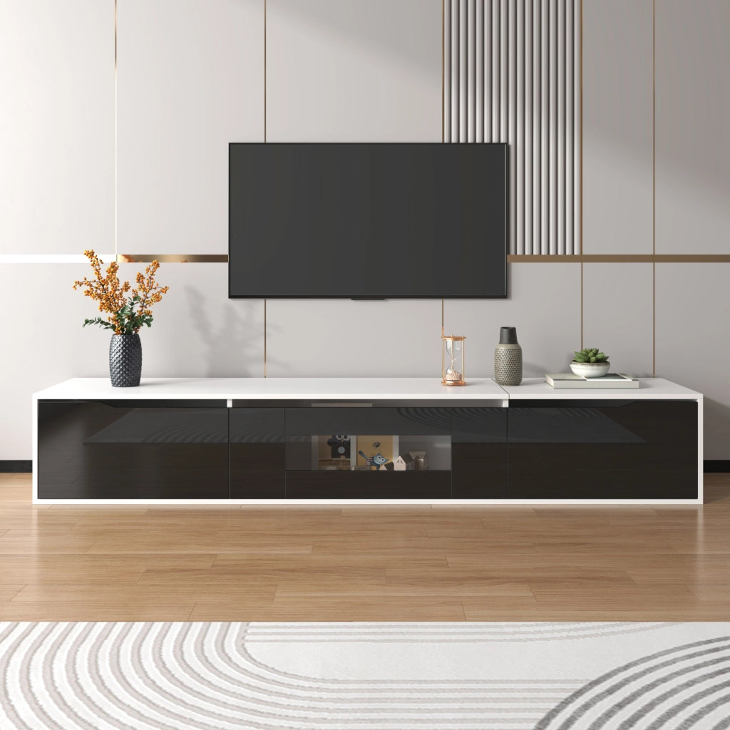 Vetrina e mobile TV moderno - Zephmum - Lucido bianco e nero - LED colori cambianti