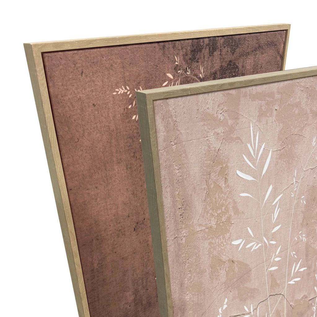 Dittico di tele incorniciate Hispanohogar stampa e pittura marrone e rosa 72x52