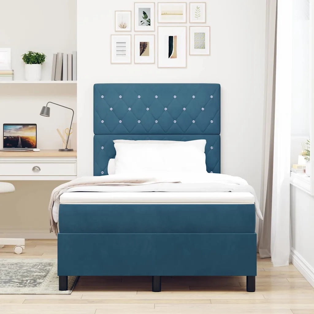 Letto a molle con materasso Blu Scuro 120 x 200 cm Velluto 3339762
