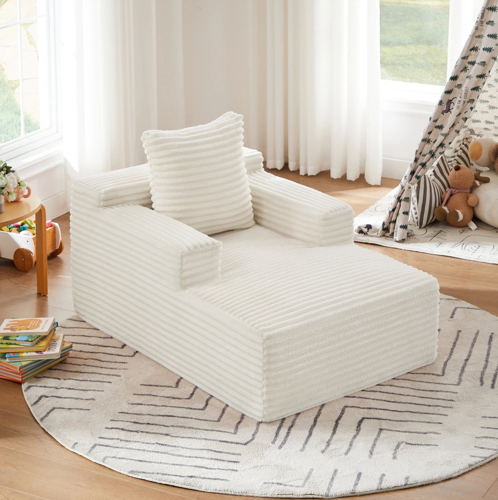 Sofà chaise longue in tessuto a coste beige