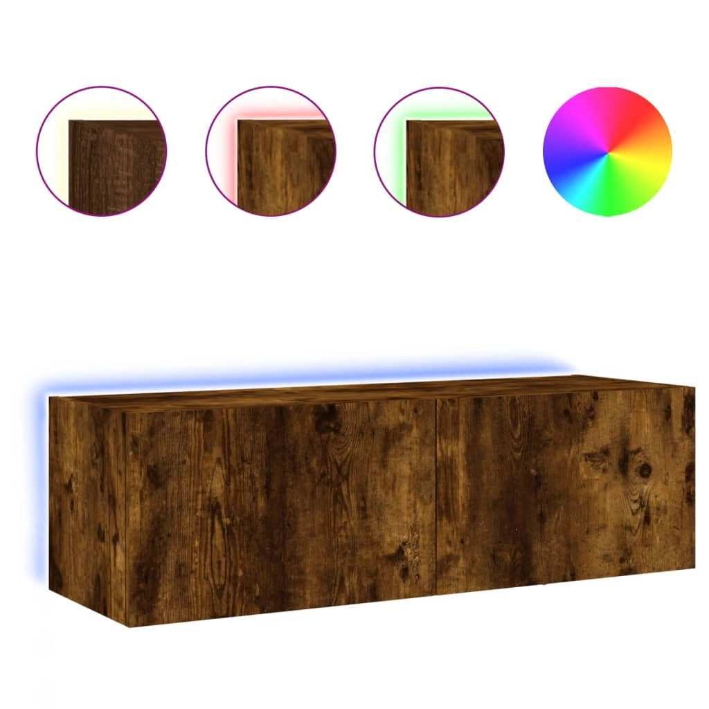 Mobile TV multimediale scaffale TV credenza mobile TV sala da pranzo soggiorno parete attrezzata per camera da letto con luci LED rovere affumicato 100 x 35 x 31 cm marrone 02_0027971