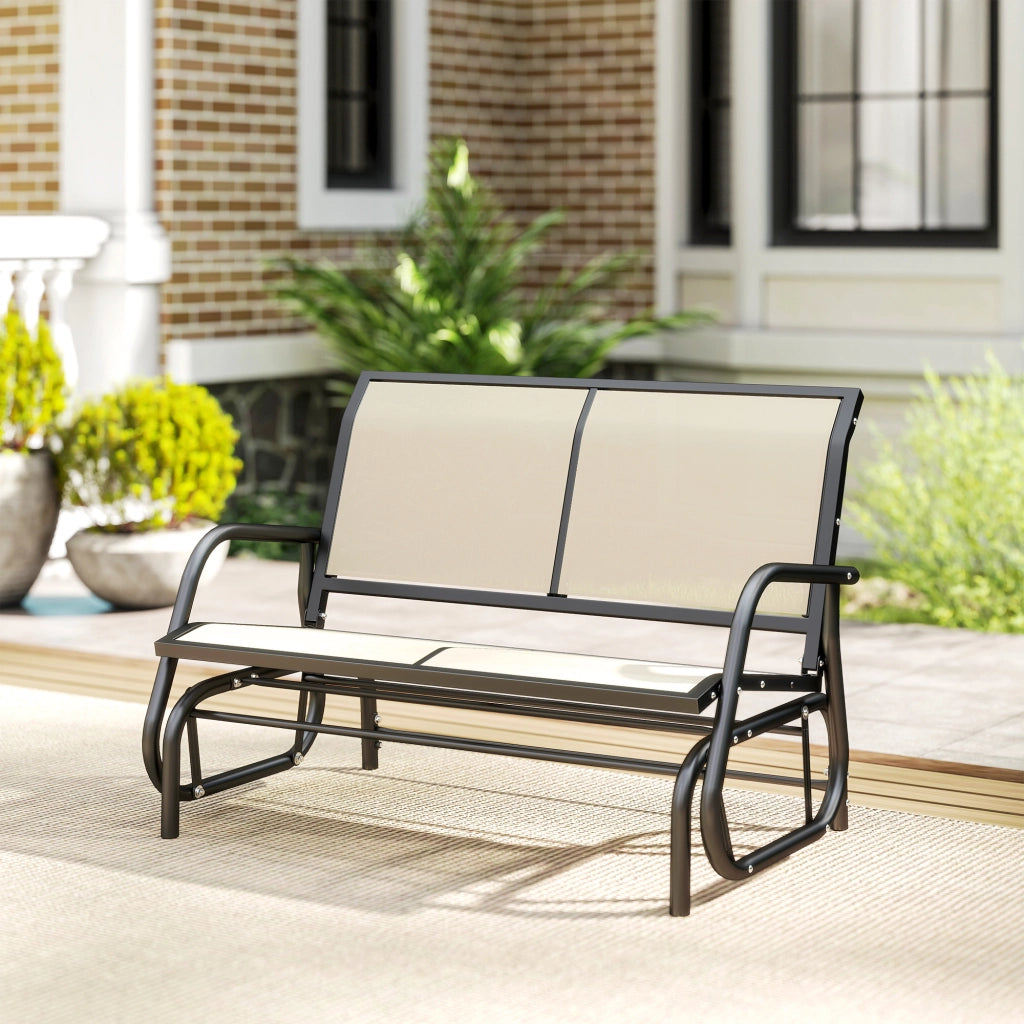 Panchina da giardino a dondolo biposto; meccanismo dondolo; capacità 200 kg; 120 x 70 x 85 cm; Nero+Beige