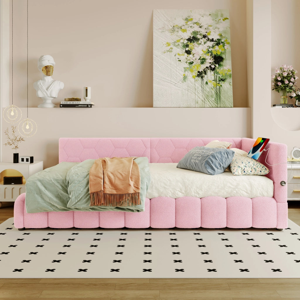 Daybett con funzione divano letto in velluto rosa 90x200 cm
