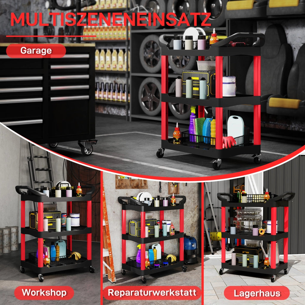 Carrello per attrezzi con 3 livelli ¨C zephmum ¨C Rosso, plastica