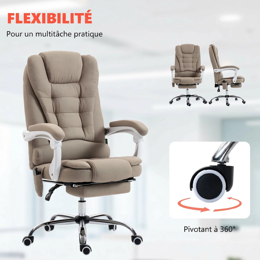 Poltrona da ufficio massaggiante e riscaldante ¨C zephmum ¨C regolabile in altezza, schienale inclinabile, tessuto lino beige