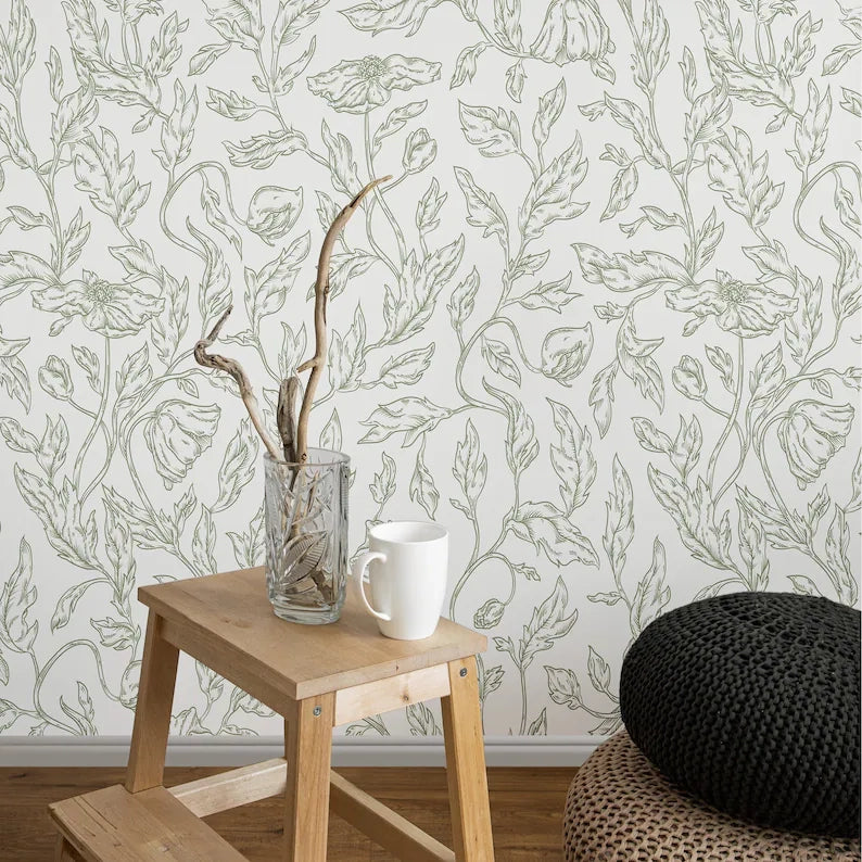 Carta da Parati Foglie Verdi Edera Bianca e Verde Carta Vegana 250x200cm 5,5mq 