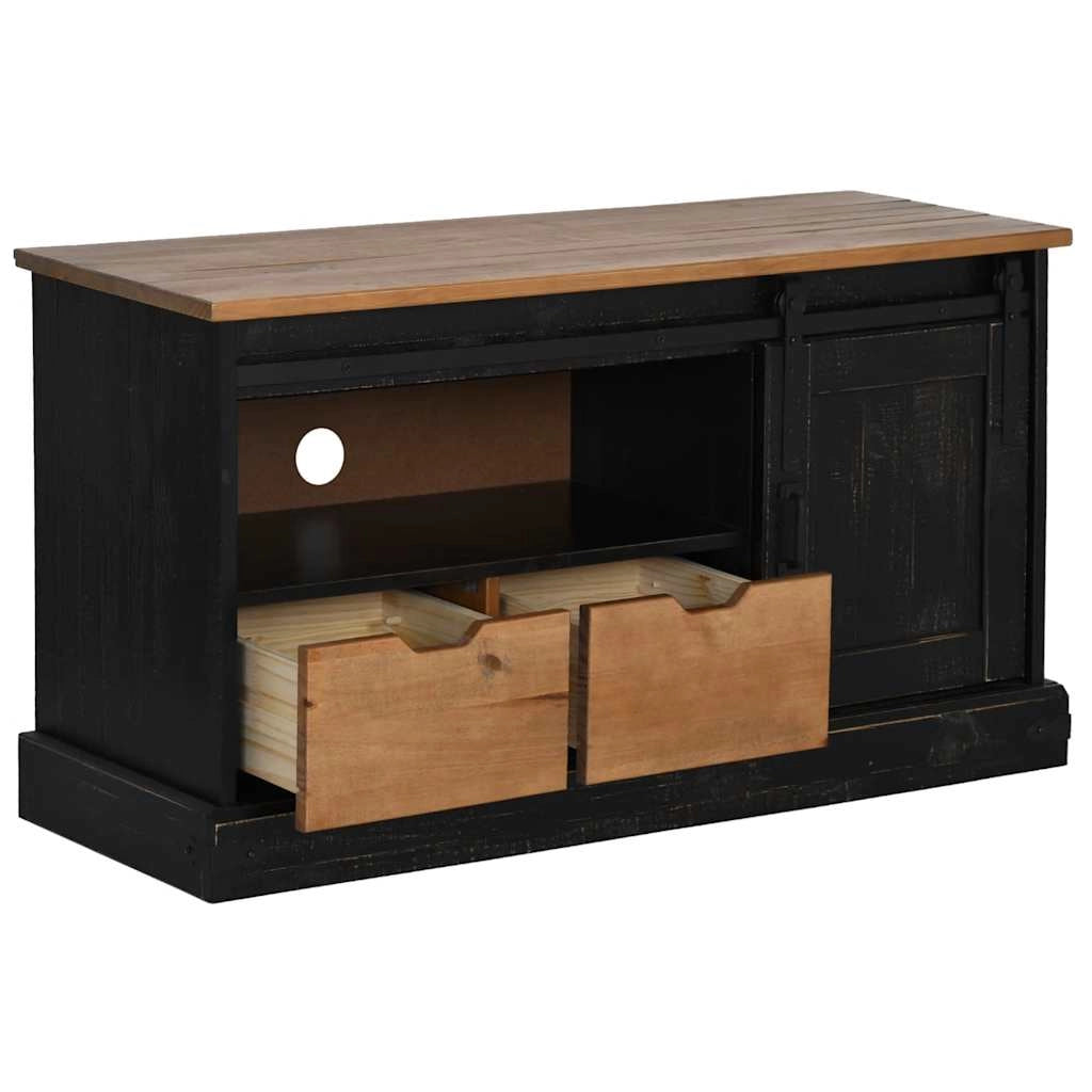 Mobile porta TV HALDEN con anta scorrevole e due cassetti 110 x 40 x 60 cm stile rustico legno nero 02_0057823