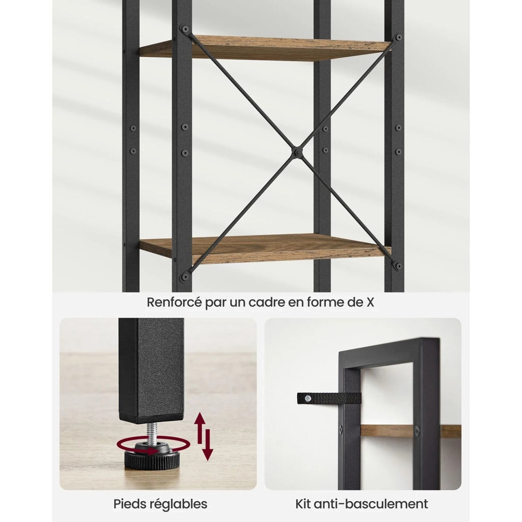 Libreria a 6 ripiani mobile contenitore aperto per ufficio soggiorno camera da letto 40 x 30 x 1786 cm marrone rustico e nero 12_0004188