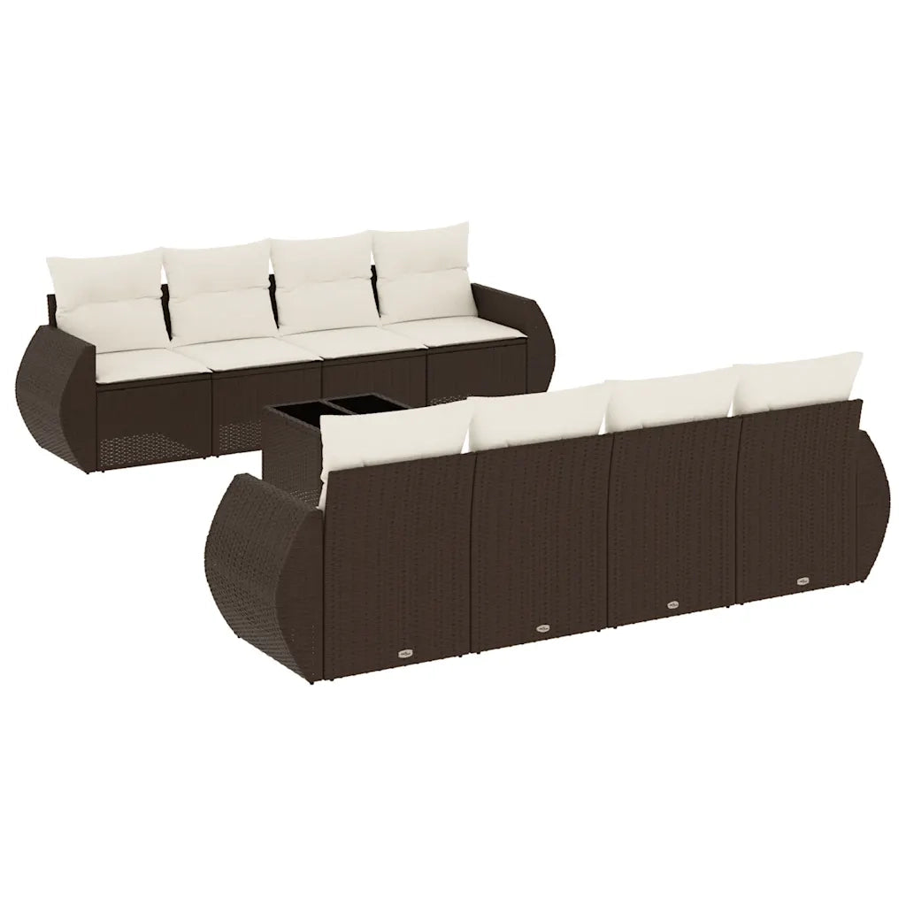 Set Divani da Giardino 9pz con Cuscini Marrone in Polyrattan 3221152