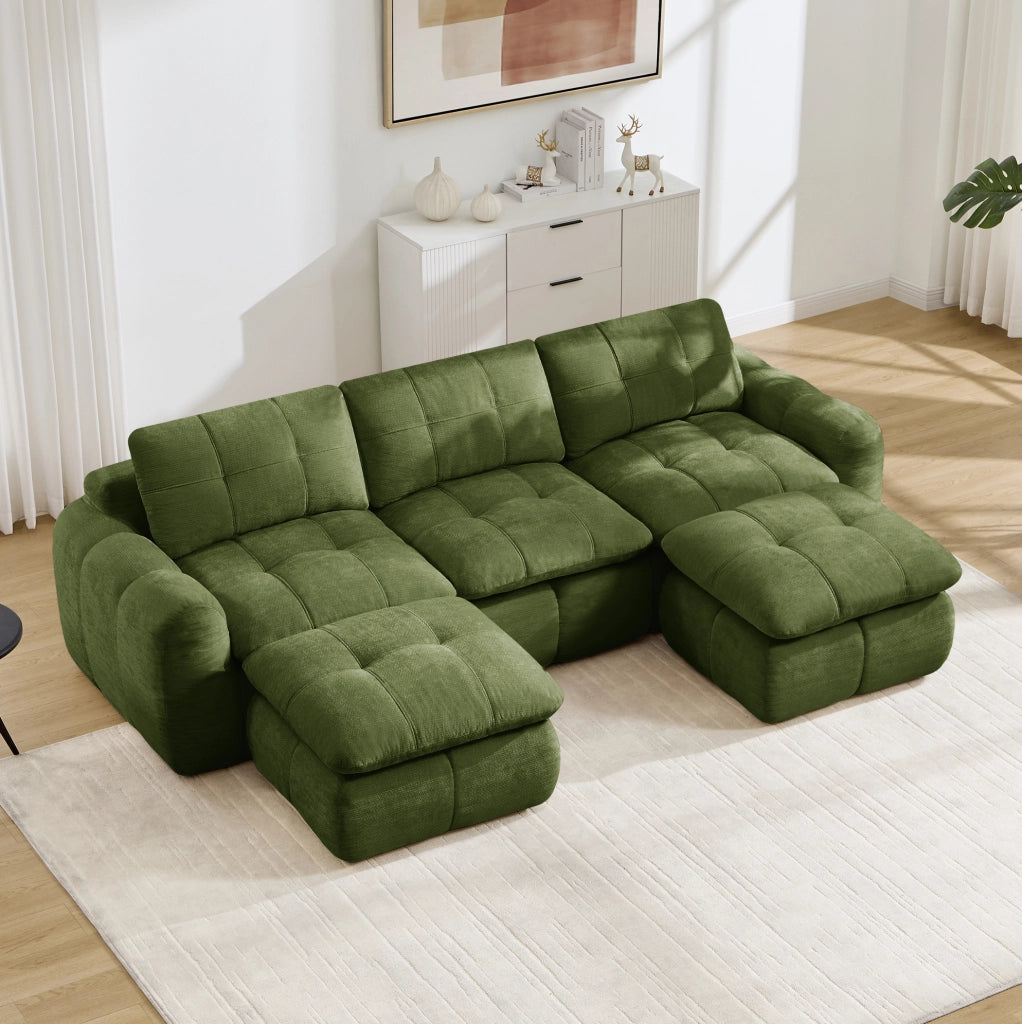 DIVANO Modulare a U 264x160 cm in Chenille Verde