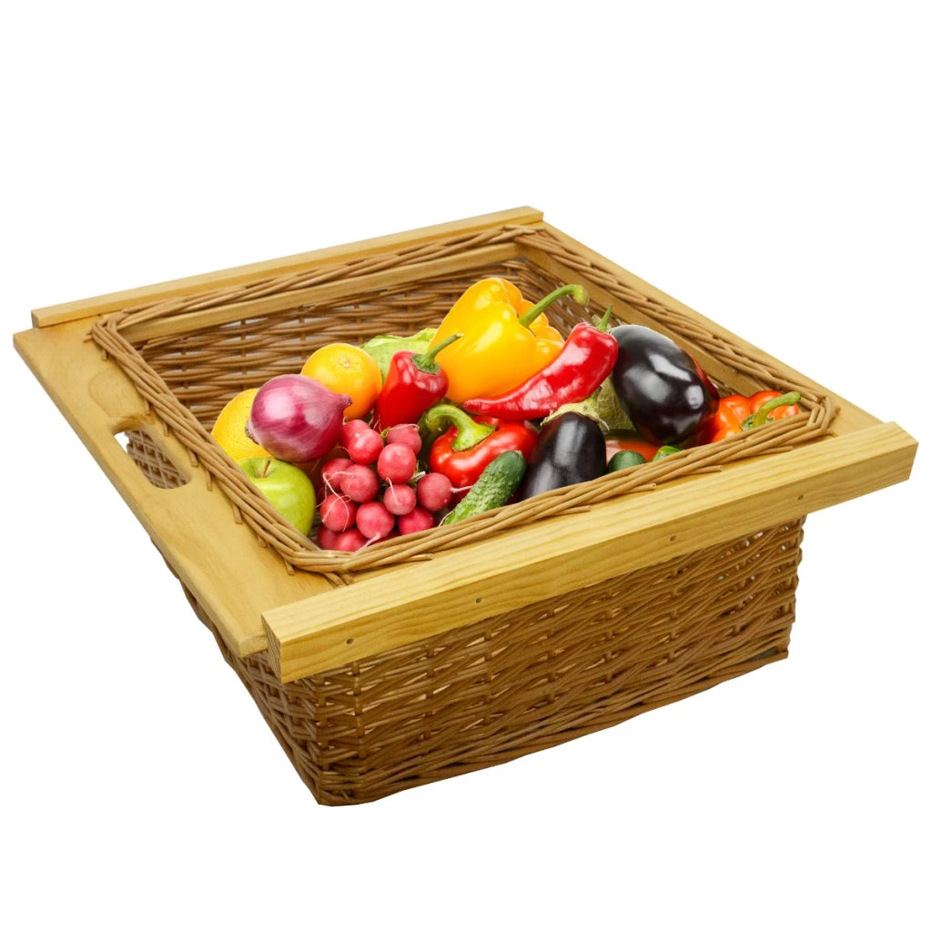 Cestelli Estraibili in Vimini per Cucina Cassetti Organizzazione Credenza Cesto in Vimini con Telaio e Binari in Legno di Faggio per Dispensa da 60cm Organizza Unità 60 cm con Viti GRATIS - 2 Cesti
