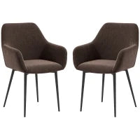 Set 2 Sedie da Pranzo Nordiche Imbottite con Braccioli Ricurvi in Tessuto Effetto Velluto, 54x57x80 cm, Marrone