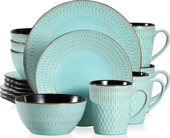 Servizio da Tavola Completo - 16 Pezzi - 4 Persone - Piatti - Zuppiera - Tazza - Verde - Servizio da Tavola Bohemiano - Porcellana
