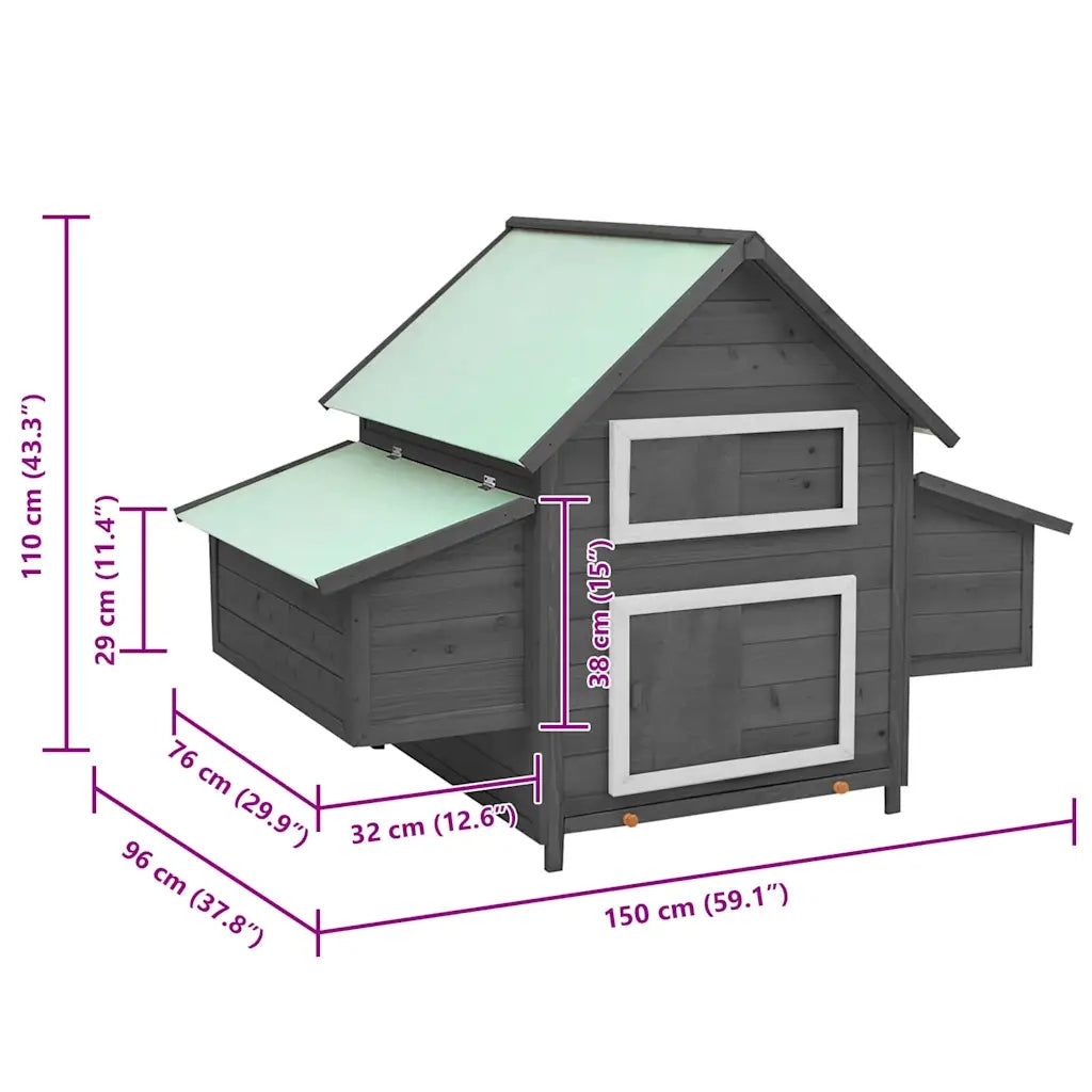 Pollaio Grigio e Bianco 152x96x110cm in Legno Massello di Abete cod mxl 51566