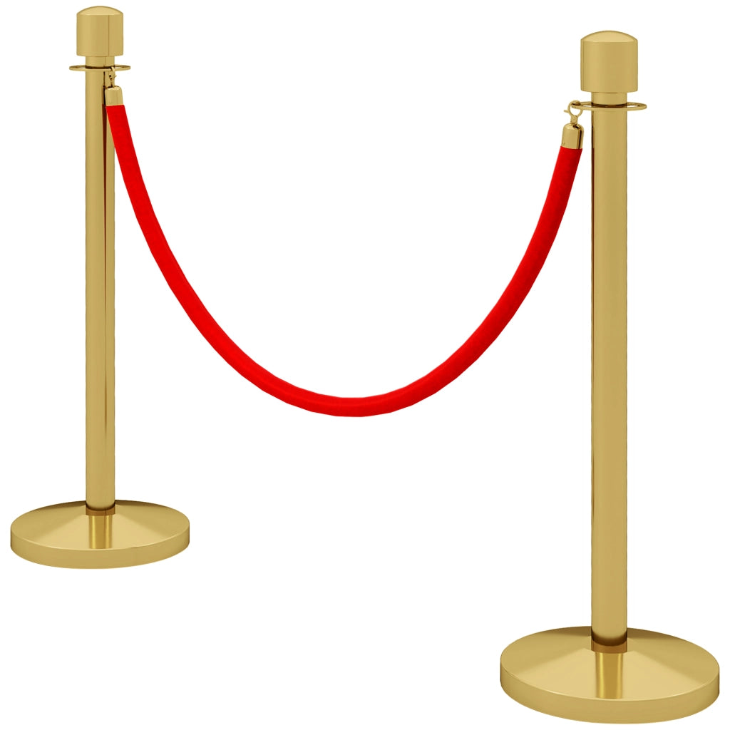 Colonnine Segnapercorso in Acciaio Inox Oro con Corda Vellutata Rossa di 1.5 m e Base Riempibile,, ?32x96 cm