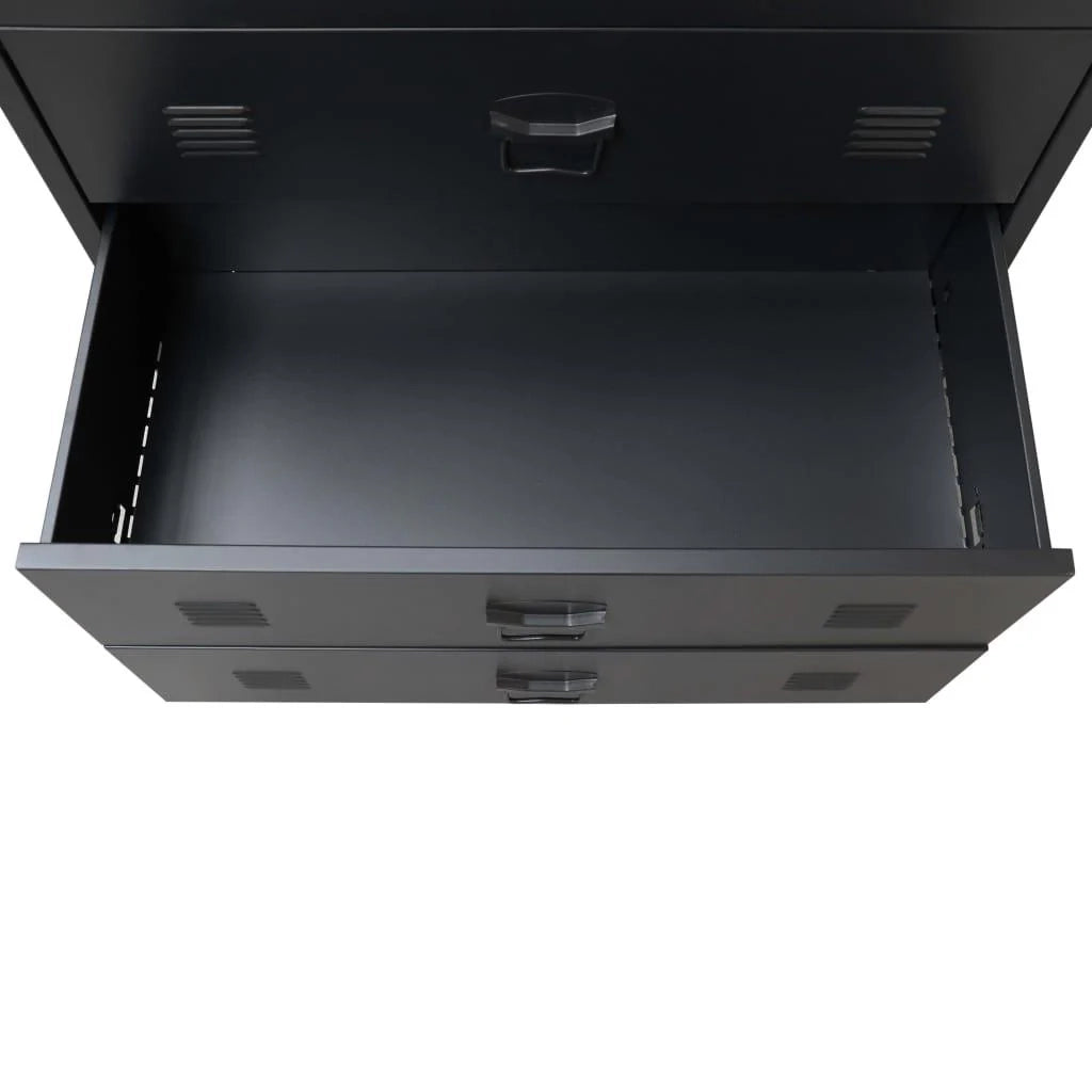 Credenza/mobiletto/consolle/mobile contenitore in metallo in stile industriale con cassetti 93 cm nero 4402223