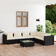 Set Salotto da Giardino 7 pz con Cuscini in Polyrattan Nero cod mxl 39471
