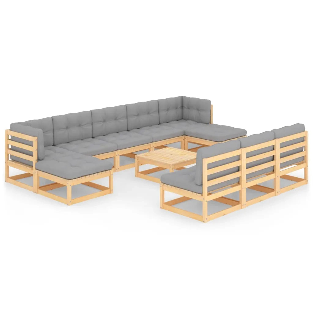 Set Divani Giardino 11 pz con Cuscini in Legno Massello di Pino 3077149