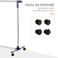 Stender Appendiabiti Larghezza e altezza regolabili con Ruote in Acciaio Inox 160x170 cm