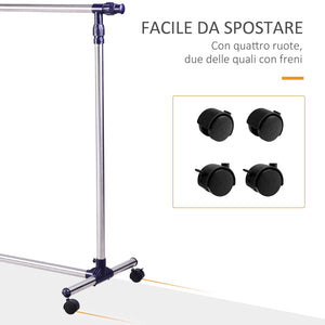 Stender Appendiabiti Larghezza e altezza regolabili con Ruote in Acciaio Inox 160x170 cm