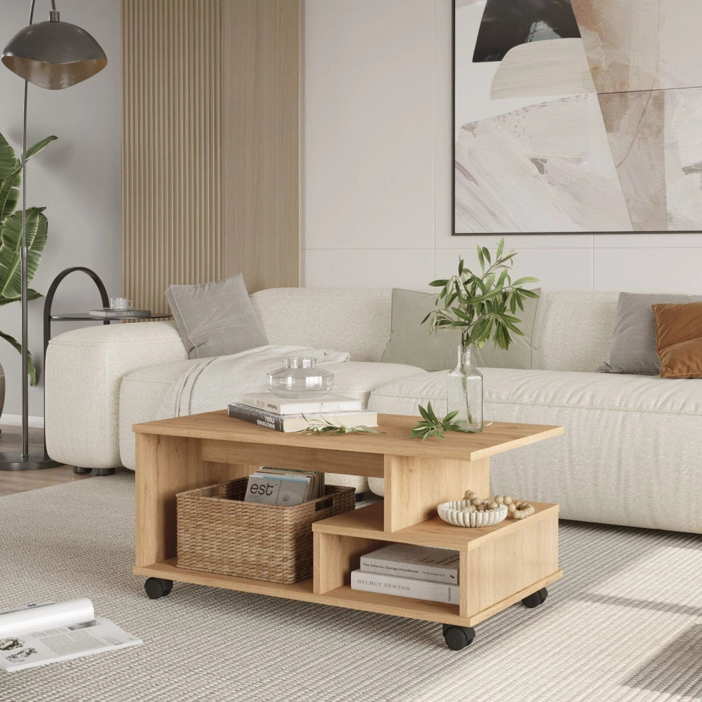 Tavolino in legno "MIN9" - 90 x 51 x 42 cm - Beige