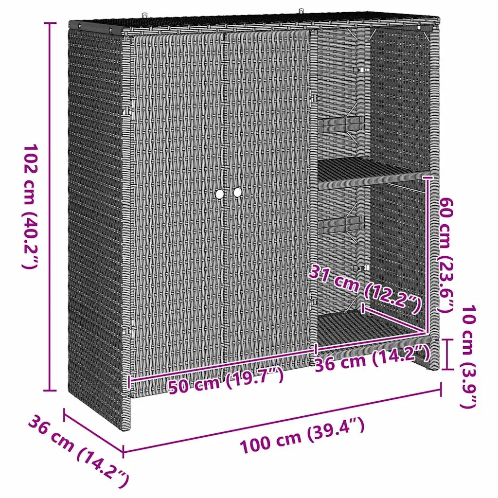vidaXL Armadio con porta Grigio chiaro 100 x 36 x 102 cm Rattan