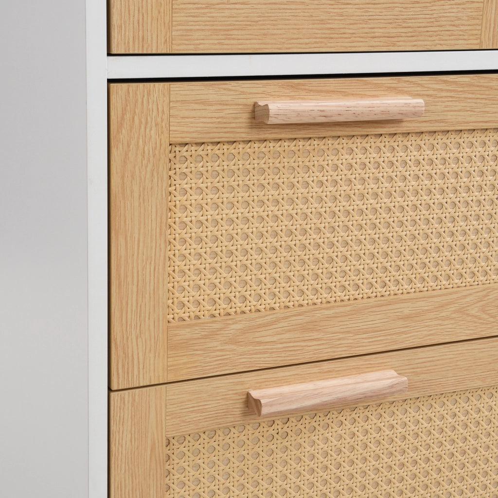 Cassettiera 80x38x80 cm con 4 cassetti; guide scorrevoli; MDF; naturale e bianco