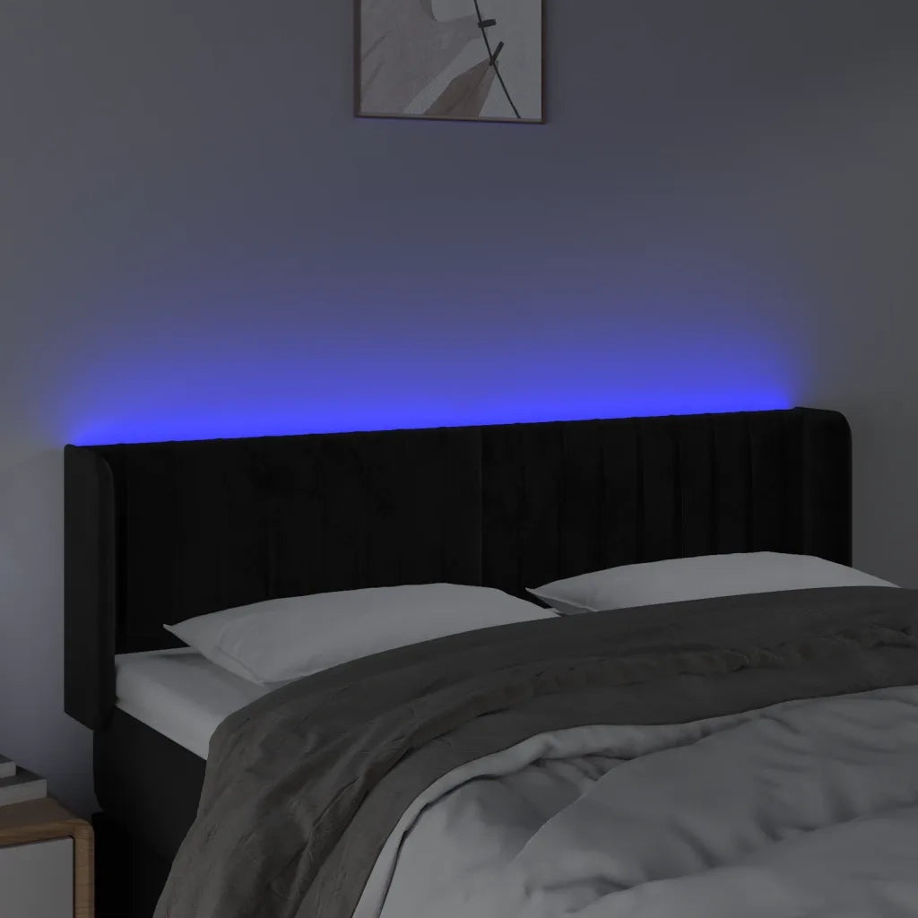 Testiera a LED Nera 147x16x78/88 cm in Velluto 3123524