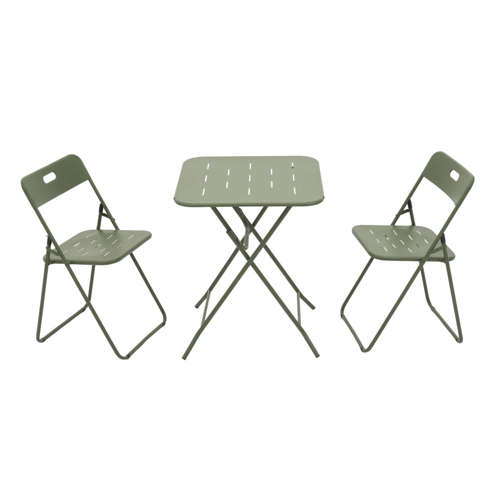 Set bistrot pieghevole verde in acciaio, 3 pezzi