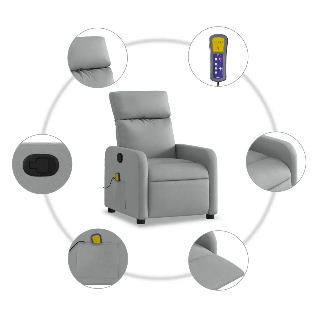 Poltrona Massaggiante | Sedia Relax Reclinabile Grigio Chiaro in Tessuto