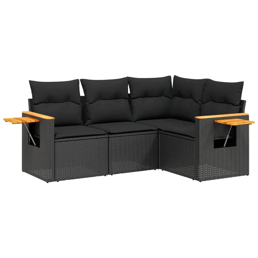 Set Divani da Giardino 4 pz con Cuscini Nero in Polyrattancod mxl 92924