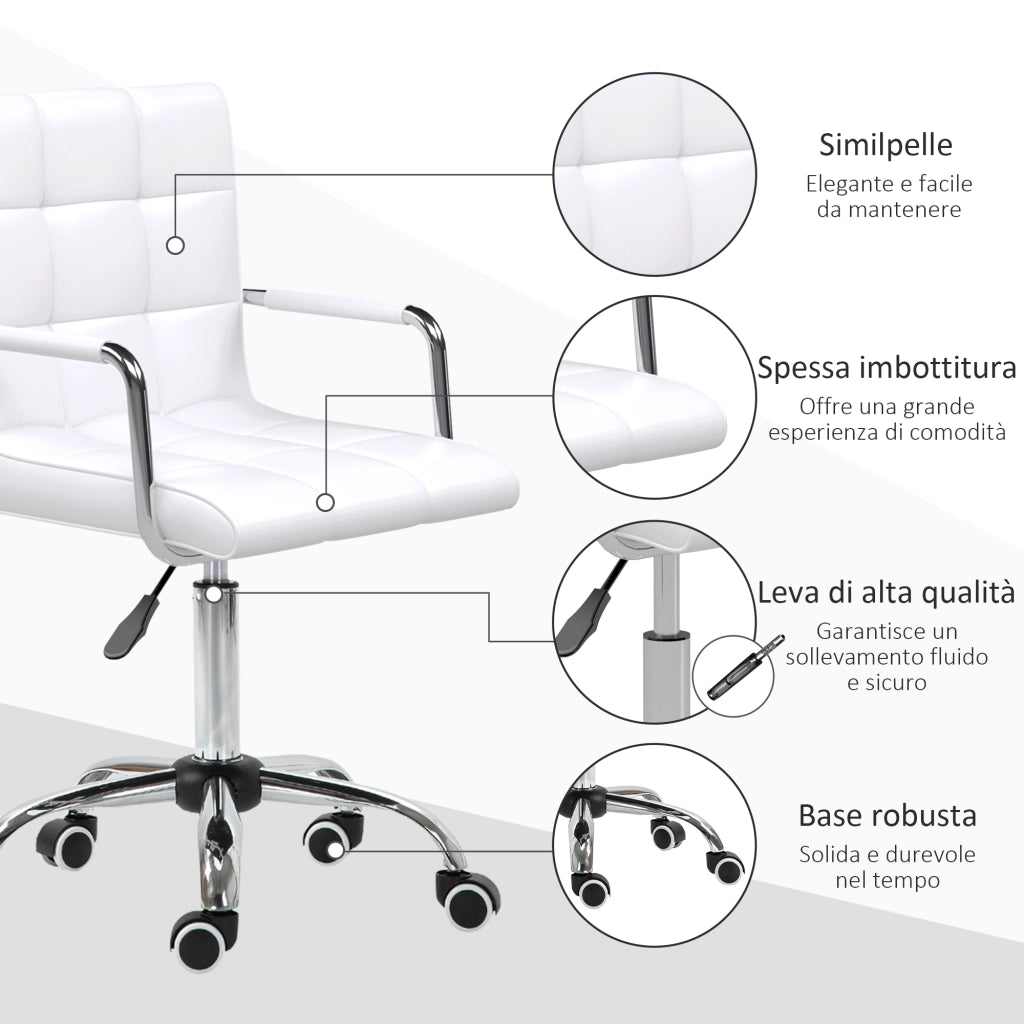 Sedia da Ufficio ¨C Zephmum ¨C Pelle Bianca 52.5x54x84-99cm