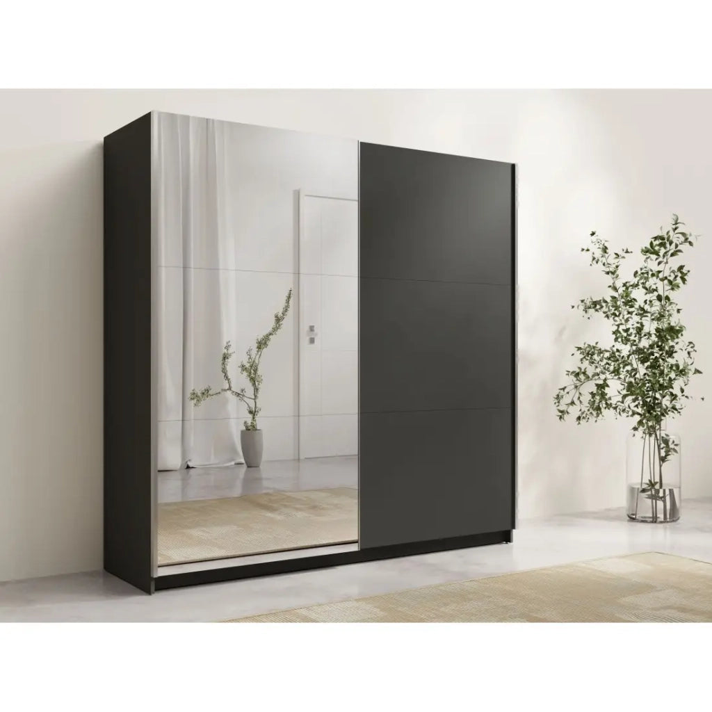 Armadio ARSALA 150 cm grigio grafite con specchio – 2 porte scorrevoli