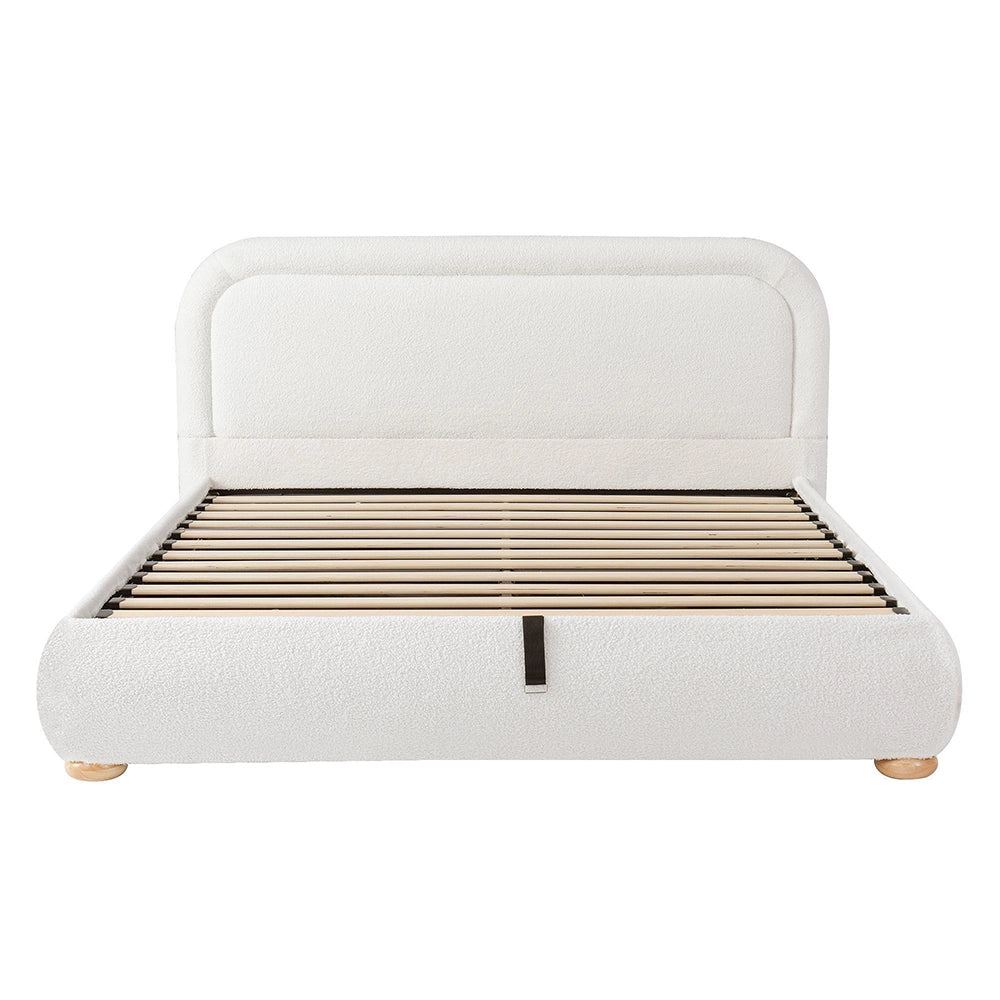 Letto imbottito matrimoniale - Xylo - 160x200 cm - Bianco - Funzione idraulica, testiera imbottita, ampio spazio di archiviazione
